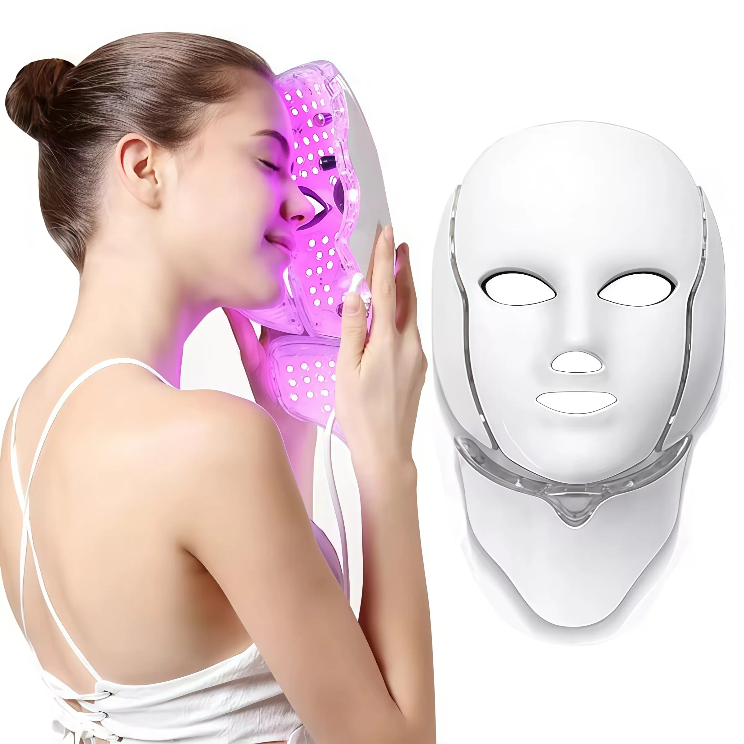 LED Anti Aging Neck Mask Beauty Device, Seven Color Light Facial Care Mask, At Home Facial Care Instrument, New K70a Model, 100-240v Power Consumption, Facial Care Tool