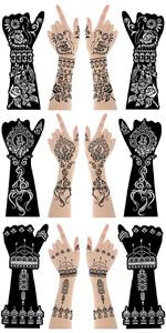 XMASIR 16 Sheets Temporary Henna Tattoo Kit, Reusable Tattoo Stencils Sets Indian Arabian Temporary Tattoo Templates Kit for Body Hand Art