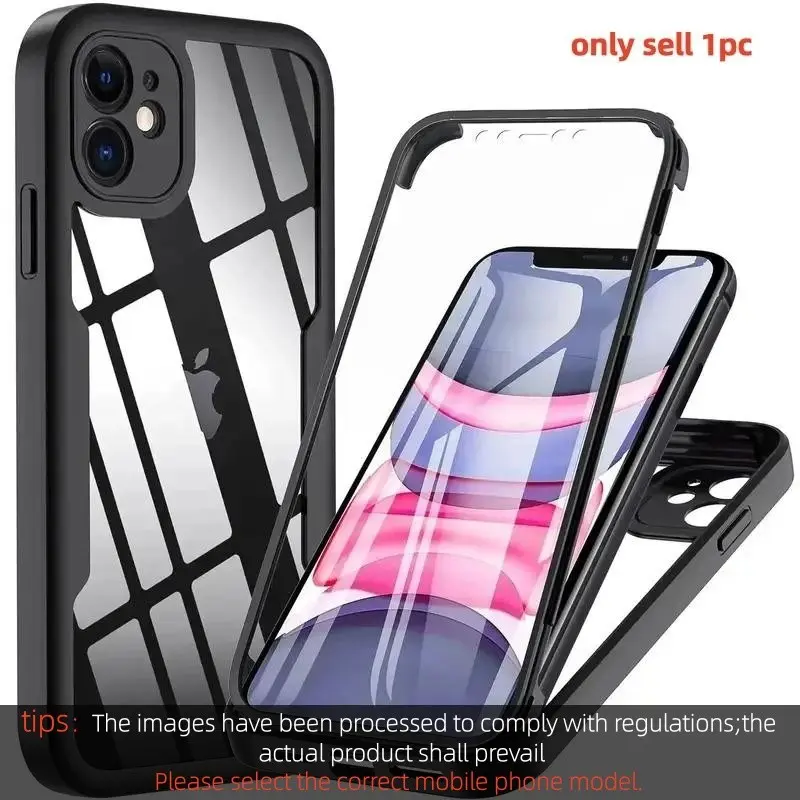 360 Full Body Front+Back Clear Protective Case Casing Protector Accessories For iPhone 16 15 14 13 11 12 Pro Max Silicone Shockproof Cover