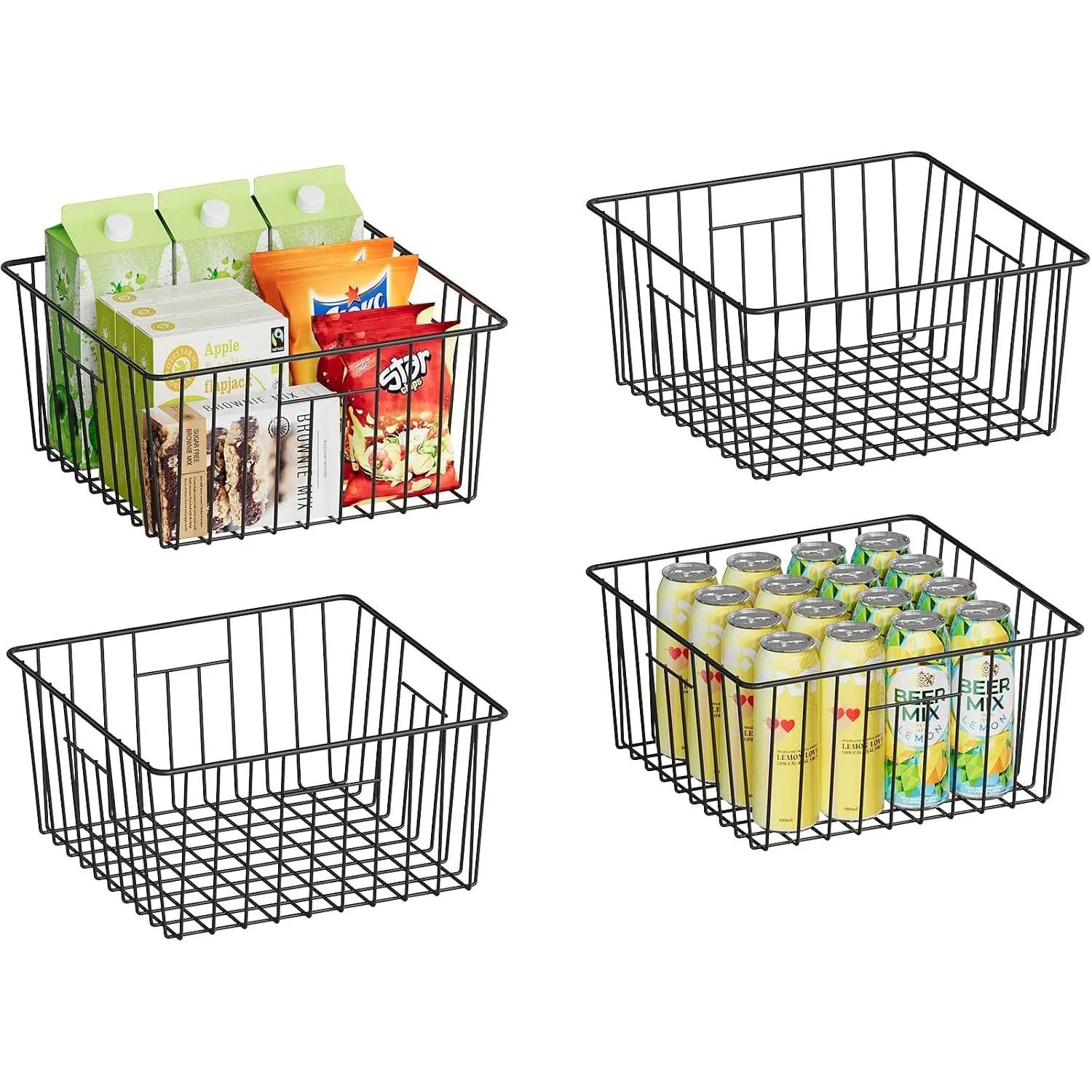 Metal Wire Baskets for Pantry Organization and Storage Freezer Organizer Bins with Handles 4 Pack-12"x12"x6"  Mesh Bin for Pantry Kitchen Laundry Closet Garage  Design