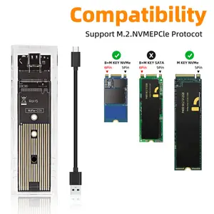M.2 Nvme Single Protocol SSD Case Clear USB Type-C 10gbps Pcie M2 SSD Transparent External Hard Drive Box, Tool-Free Installation, PC & Laptop