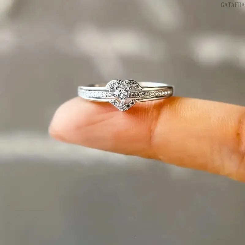 Dainty Double Heart Ring for Women, Sweet and Small Finger Jewelry with Zircon Accents for Daily Wear