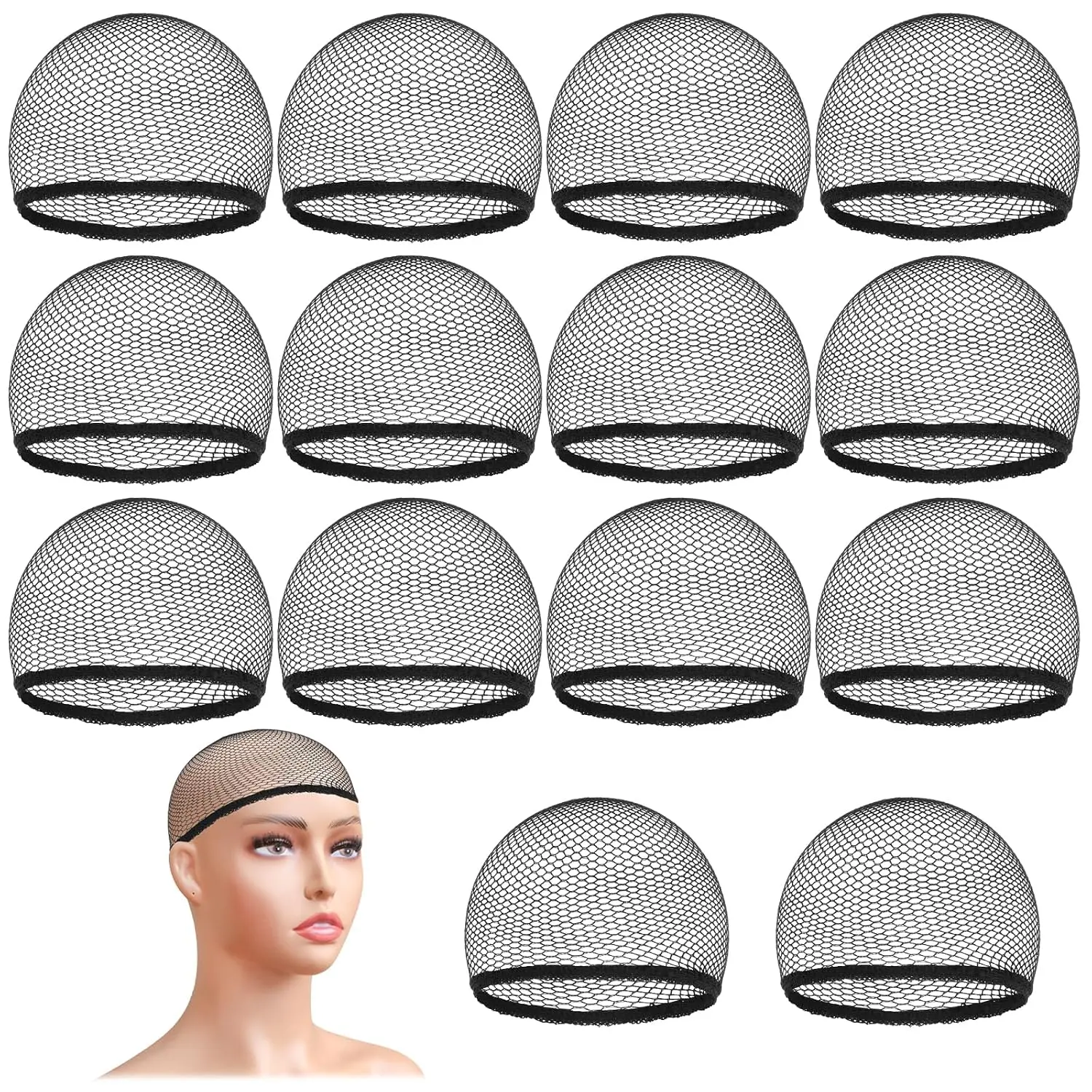 14 count Wig Caps Mesh Wig Cap Crochet Wig Cap Net Black Hair Net for Wig Open End Stretchable Weaving Hair Nets Fishnet Mesh Wig Caps Net for Women Men Sleeping Hairnet  Wig Installation Kit