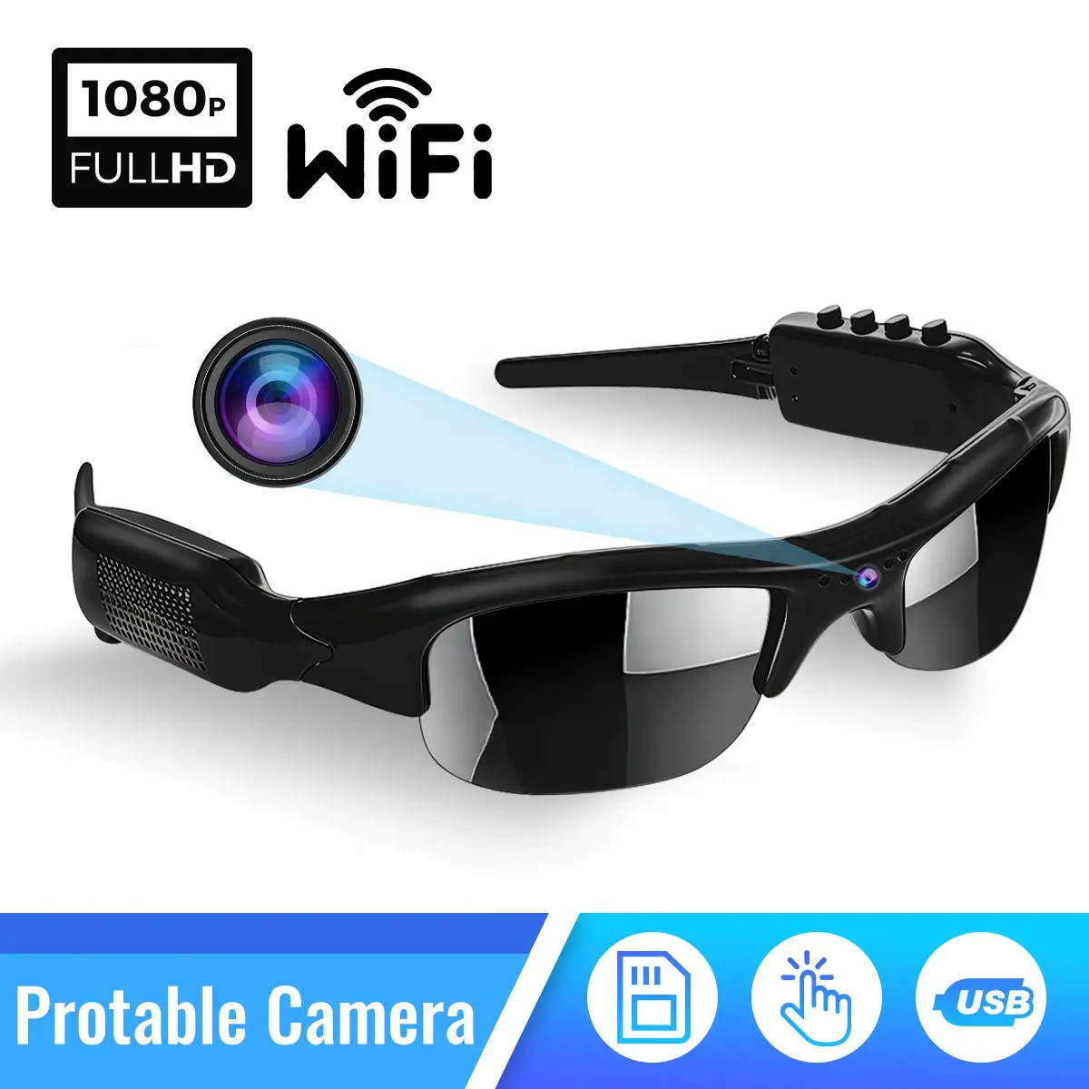Smart Camera Sunglasses, 1080P HD Video, UV Protection, Wearable Smart Sports Goggles, Ideal for Cycling, Hiking, Driving, Outdoor Activities