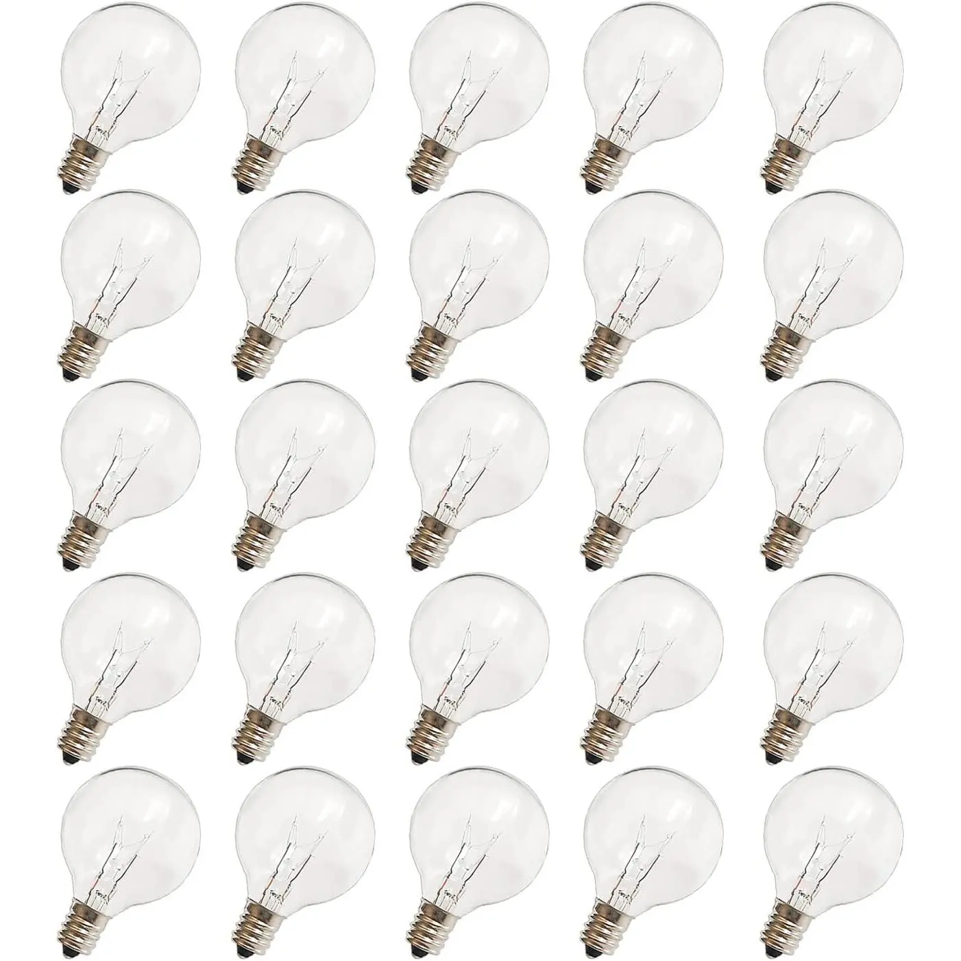 G40 Replacement Light Bulbs, 120V 5W Clear Globe Bulb, E12 C7 Candelabra Base, 1.5 Inch Glass Incandescent Bulbs for Indoor Outdoor Patio String Lights, Warm White -25 Pack