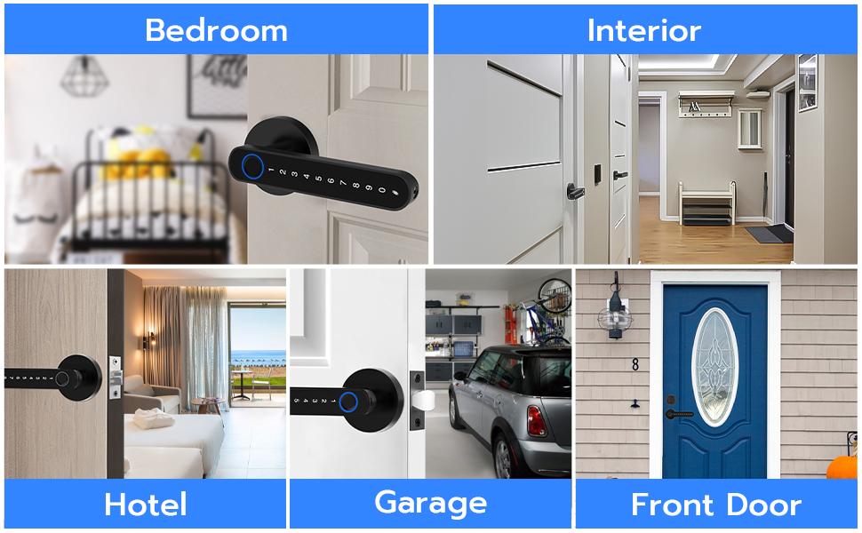 Door Knob Lock, Door Lock with Code Handle, Biometric Security Locking Door Lever Locks for Bedroom Indoor Room - Black