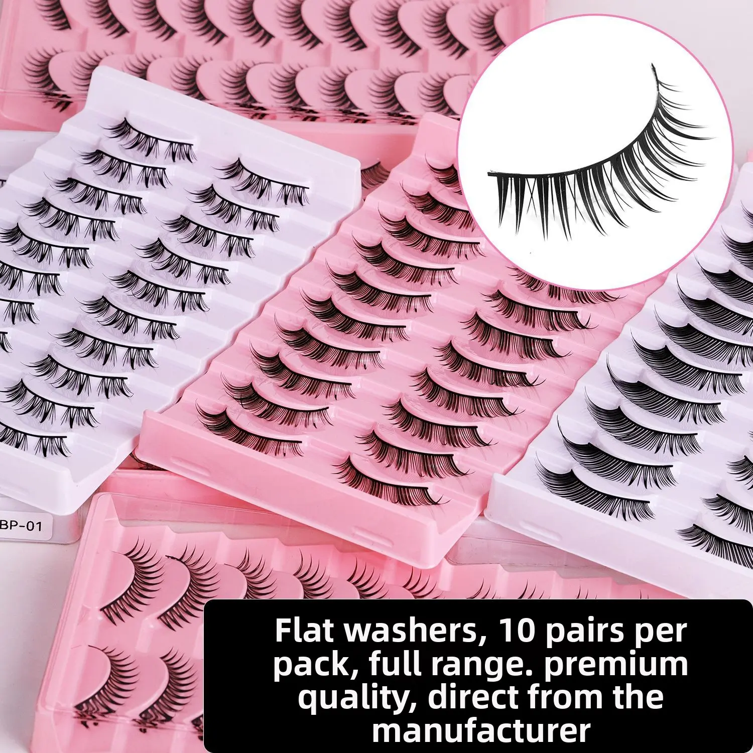 10 Pairs Flat Thin Band Wispy Cat Eye Strip False Eyelashes Natural Flared Faux Mink Lashes Lightweight Clear Flat Lash Band Reusable Eye Lashes Wholesale from Manufacturer