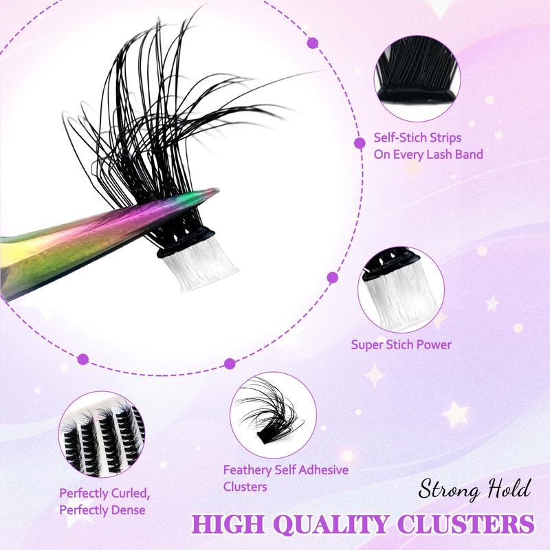 180 Cluster, Fluffy Self-Adhesive False Eyelash Clusters with Mixed Lengths 8-16mm, Comfortable Travel Portable Makeup, Long-Lasting Natural Look