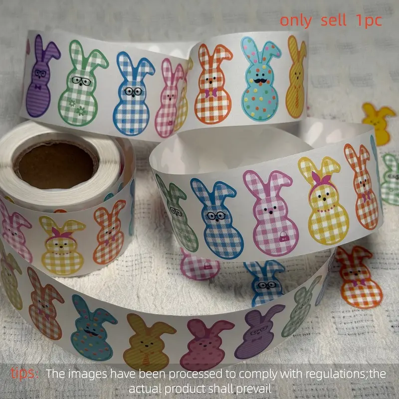 500Pcs Easter Bunny Stickers Roll Cute Colorful Rabbit Paper Decals 9 Designs Pattern Gift Packaging Sealing Stickers