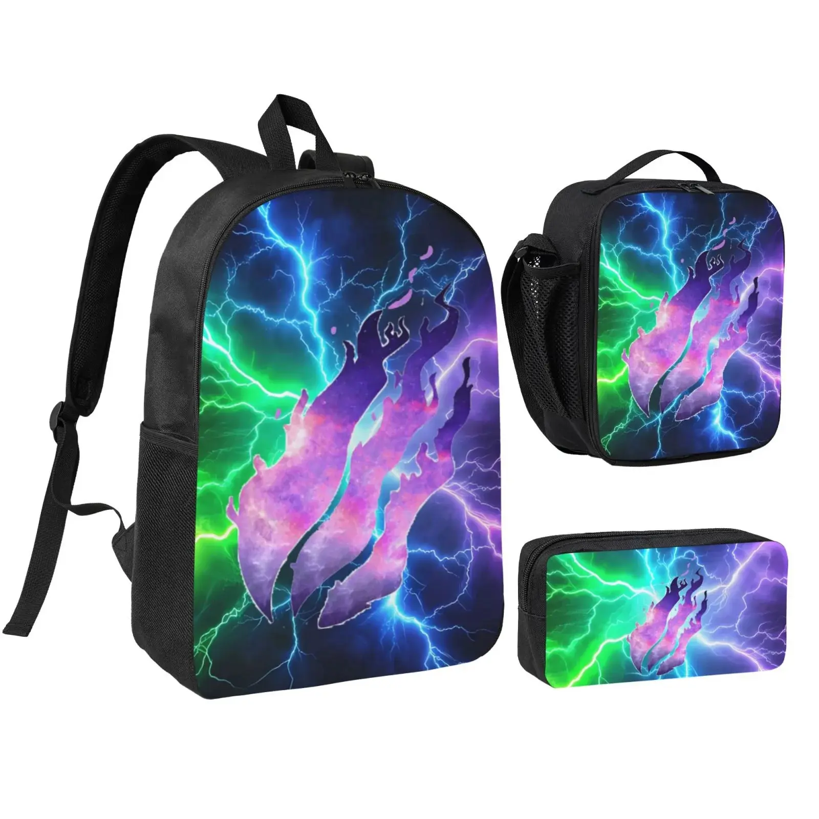 Prestonplayz Unisex 3-Piece Printed Synthetic Backpack Set - Back to School Haul, Daily Use, 8.7'' x 1.77'' x 4.7'', Roomy Multi-Compartment Design with Lunch Box, Pen Case, Shoulder Stress Relief, Top Handle, Carry-On Luggage Bag, Campus Life, Insulated,