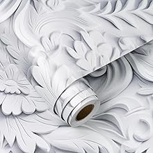 White 3D Floral Wallpaper Peel and Stick Embossed Flower Peel and Stick Wallpaper for Bedroom Ceiling Waterproof Removable White Contact Paper for Cabinets 17.5"x118"