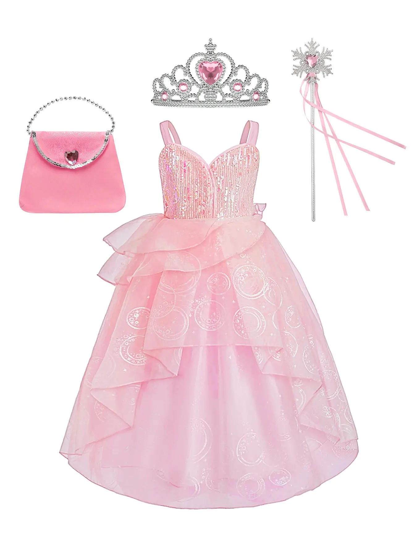 Dream Princess Dress, Stage Performance Costume, Amusement Park Princess Dress, Includes Crown Magic Wand Set Book Week Costume