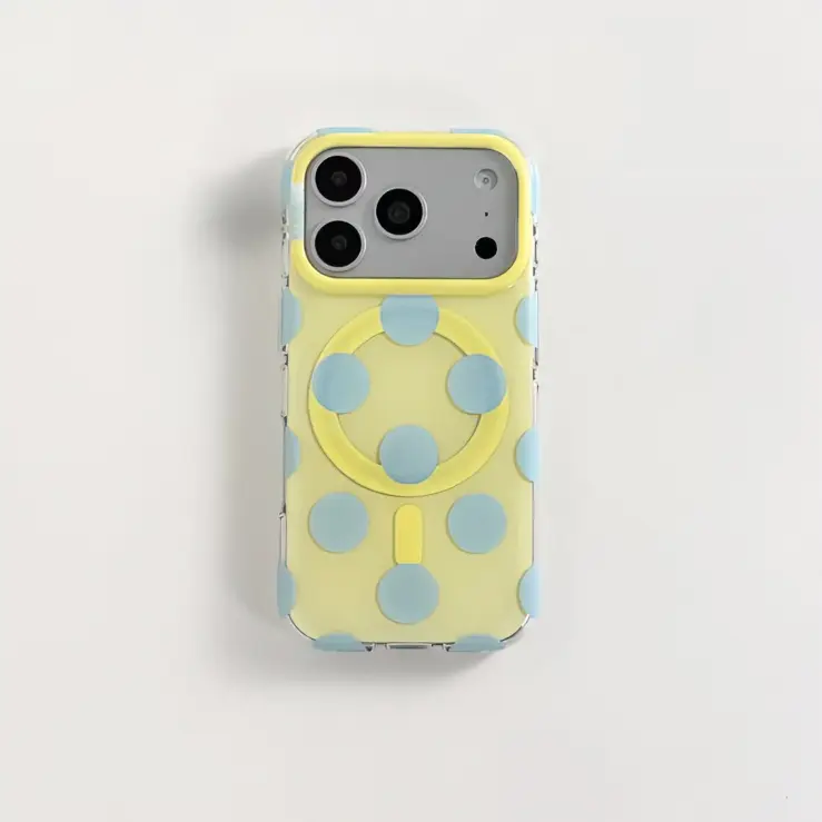 Magnetic Double-Layer Large Polka Dot Phone Case - Soft Rubber Cover with Protection, Anti-Fall, Water-Repel for Multiple iPhones (17 Pro Max, 16 Pro Max, 15, 14, 13), Multiple Ips