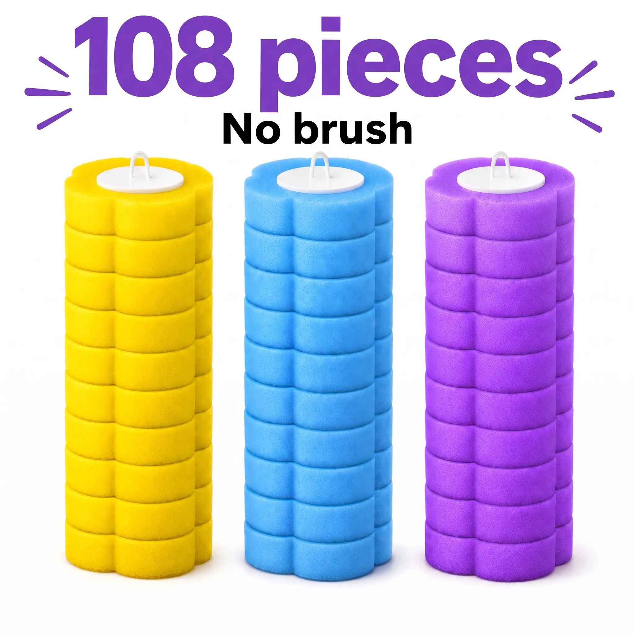 108-Pack Disposable Toilet Brush Refill Heads, Household Cleaning Supplies, Deep Cleaning, 360 °       Coverage, Removes Stubborn Stains, Ideal for Bathroom Hygiene