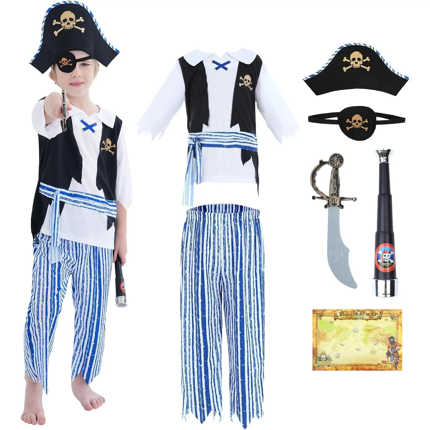 Lingway Toys Boys' Pirate Halloween Dress-Up Set - Polyester Kids' Costume with Accessories for Achieving a Pirate Look