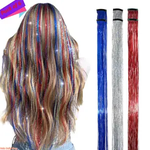 Hair Tinsel Clip-On Extensions, Holographic Glitter Fairy Hair Strands for Parties and Game Day - Sparkly No-Damage Fashion Accessory