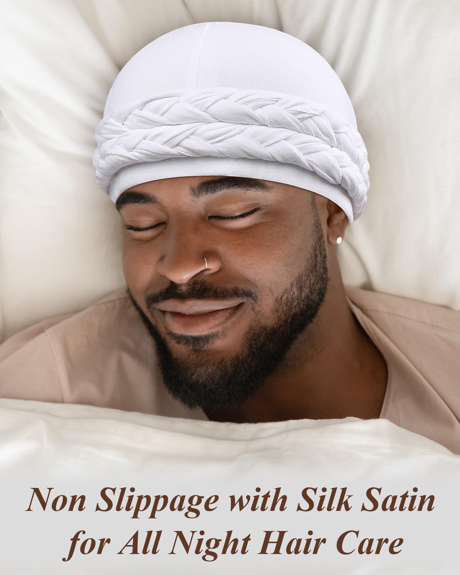 2 Packs Satin Lined Turban for Women & Men - Silky Halo Durag for Waves, Braids, Locs - Comfortable Sleeping Bonnet & Sleep Cap for Hair Protection