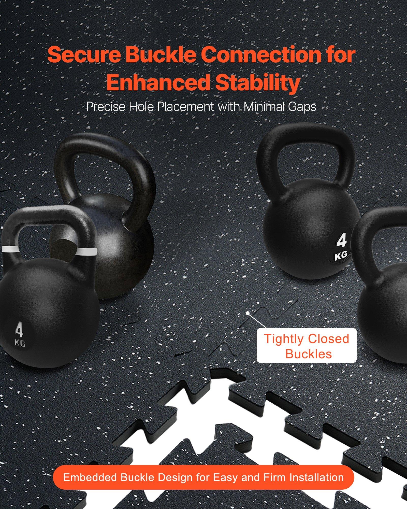 VEVOR 0.56 Inch Thick Gym Floor Mats, 6 Tiles Rubber Top with EVA Foam, 25" x 25" Gym Flooring Workout Mats with 25 sq.ft Coverage, Interlocking Puzzle Gym Mats for Gym, Home, Garage, Black & White