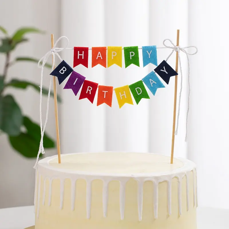 Rainbow Felt Happy Birthday Cake Topper – Pennant Banner Garland