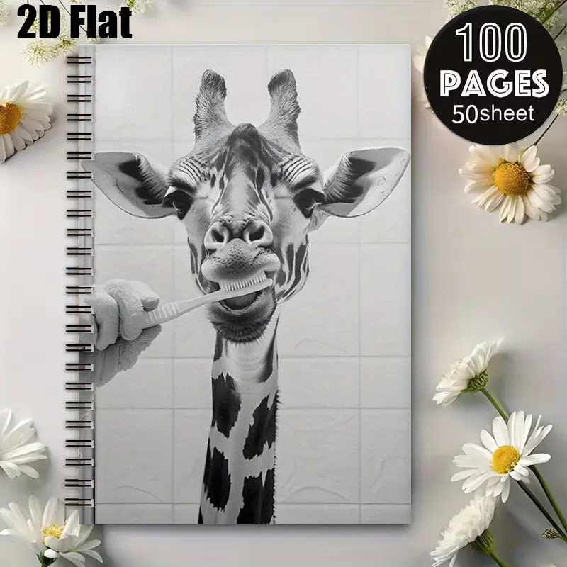 1 Spiral Coil Notebook 5.7x8.26 Inch, Cute Giraffe Design, Lined Pages, Durable Binding, Daily Journal for Bathroom Routine, Travel Notes, Birthday Gift for Animal Lovers, Back to School Supplies, Holiday Present [2D] Flat