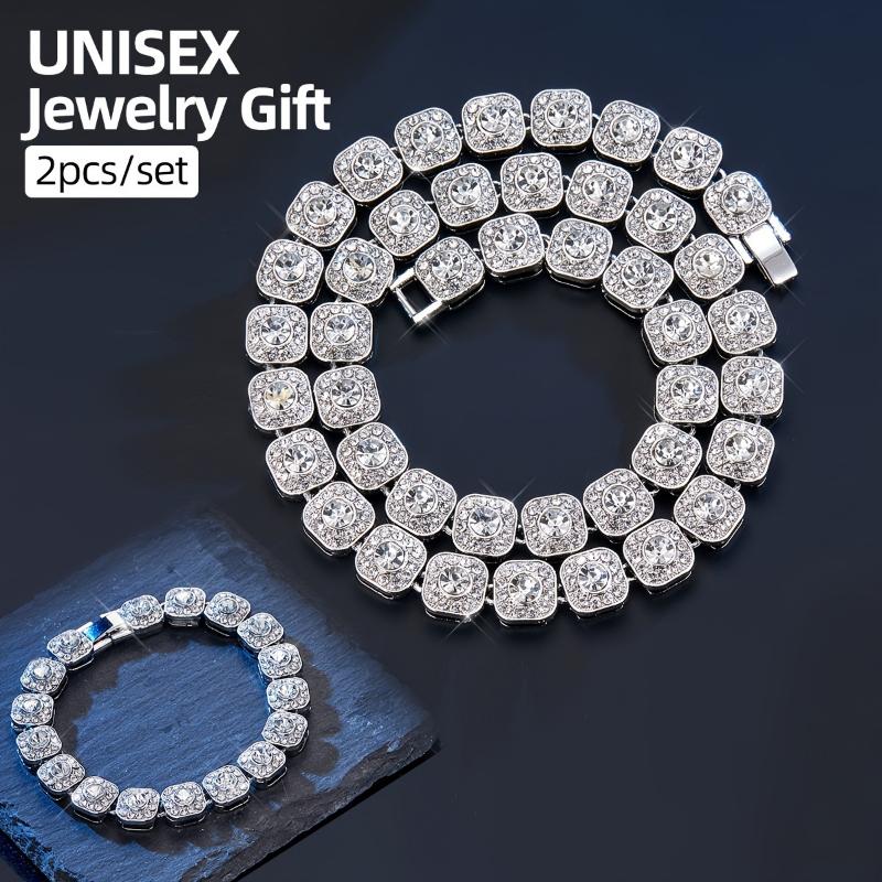 2pcs Luxury Men's Jewelry Set, 10mm Wide Square Chain with Ice, Classic ...