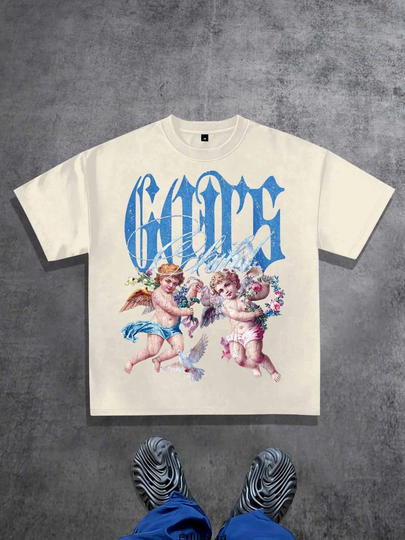 Retro style, Casual Peace Dove Angel Printed Men's and Women's T-shirts Cotton Short Sleeves GOD Religious Street Style Vintage Texture Cute Angel Pattern 2026 Summer Clothes Brand Couple Short Sleeves