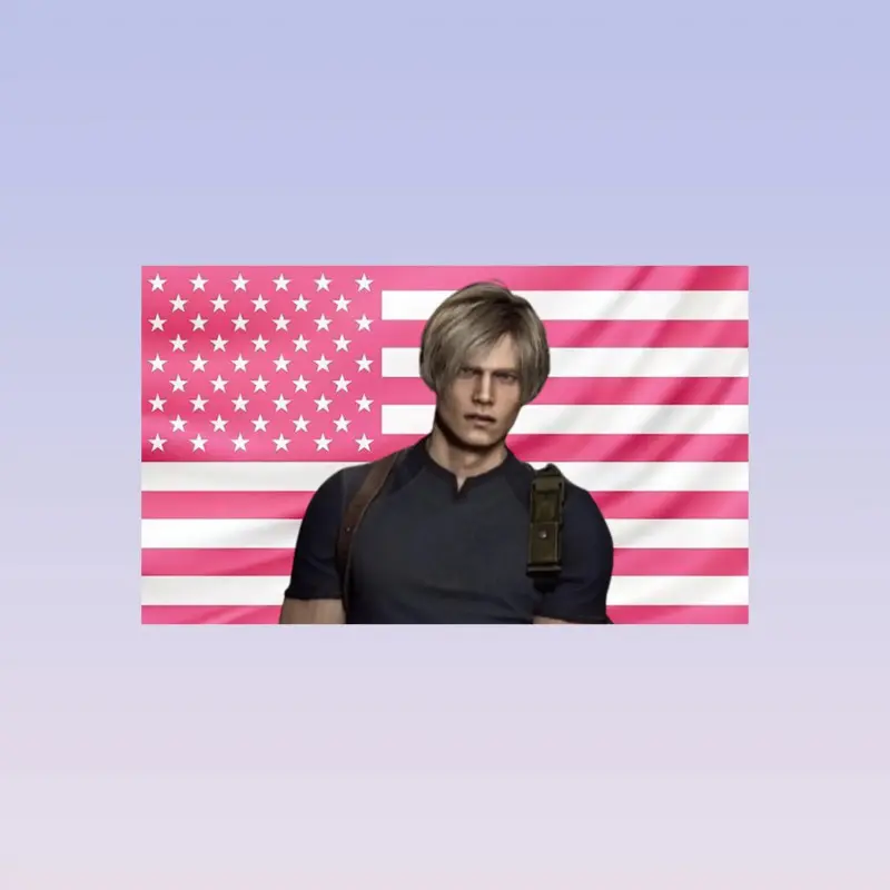 Leon S Kennedy Pink American Flag Tapestry Resident Evil Wall Art | Gaming Aesthetic Decor | Horror Fan Flag | Dorm Room Decor | Home Wall Hanging