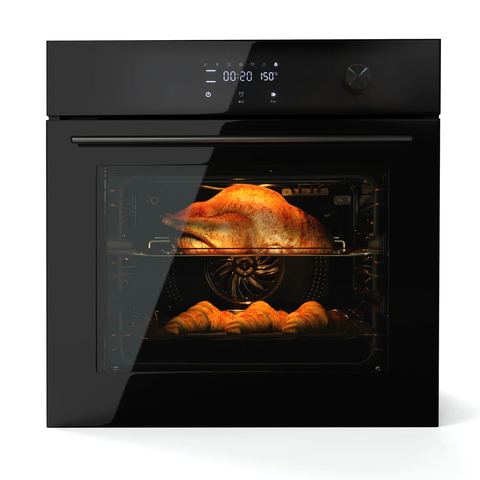 24 Inch Electric Single Wall Oven - Built-in 2.5 Cu.ft Convection - 8 Cooking Modes & Air Fry - 3000W Display Screen, 3D Surround Heating, LED Display - Sleek Black Stainless Steel
