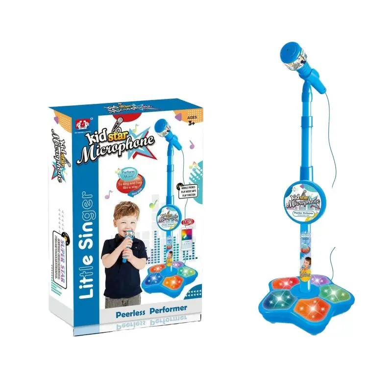 Unisex Plastic Kids Karaoke Microphone with Stand, Musical Instrument Toy, Brain-Training Educational Gift for Birthdays