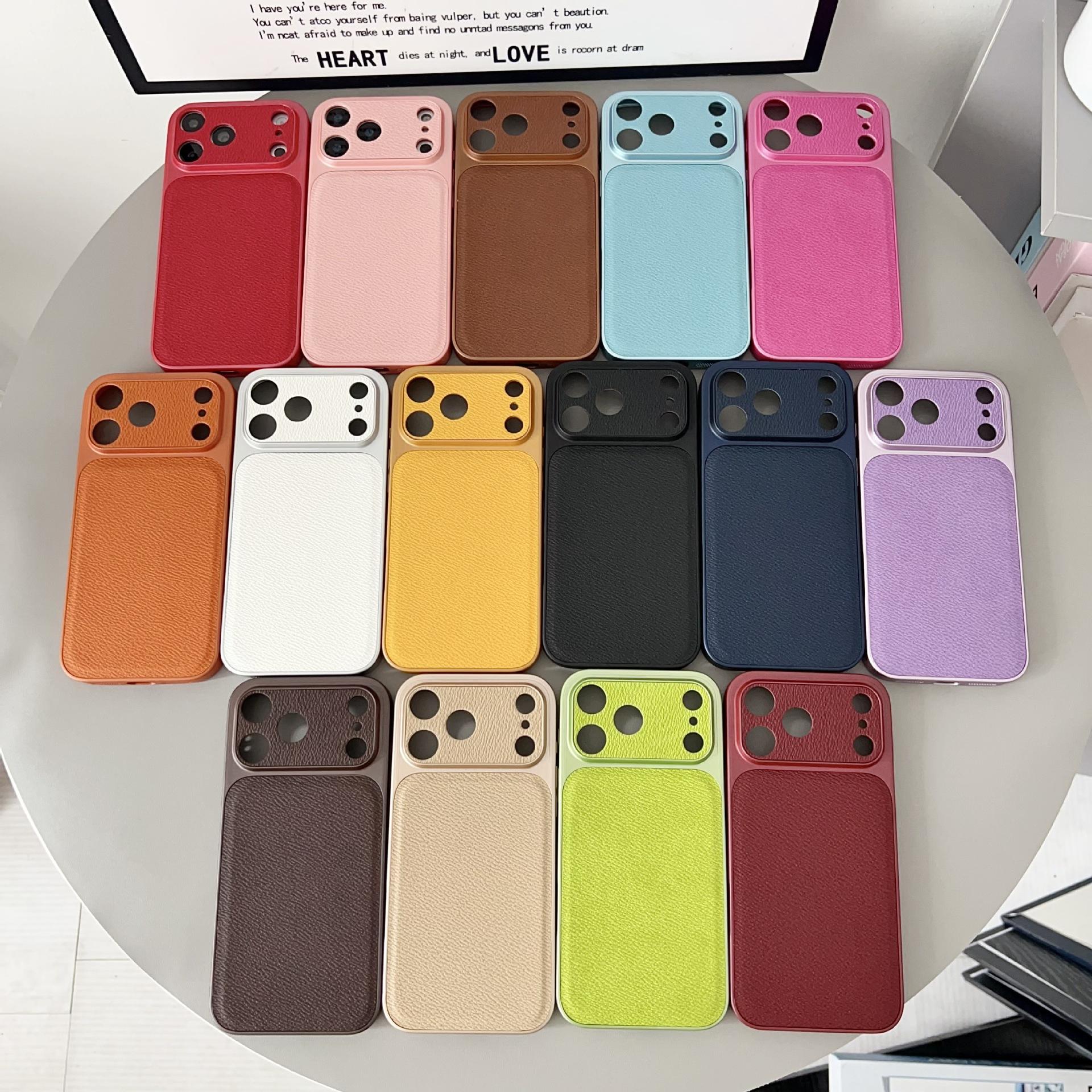 2026 Full Coverage Large Window iPhone 17 Pro Max Lychee Texture Case Compatible with Apple 16/15 /14/13