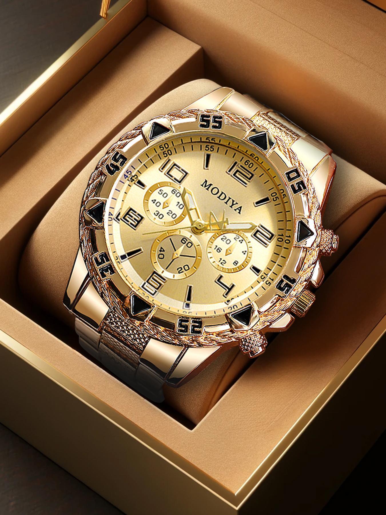 Men's Business Fashion Round Analog Quartz Watch, Fashion Watch for Party, Daily Clothing Decor, Trendy All-match & Exquisite Watch for Birthday Gift with Box