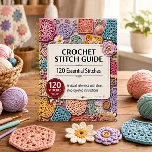 Crochet Stitch Guide Book, 120 Basic Stitches for Beginners, Step-By-Step Visual Tutorial, DIY Craft Manual, Creative Handmade Projects