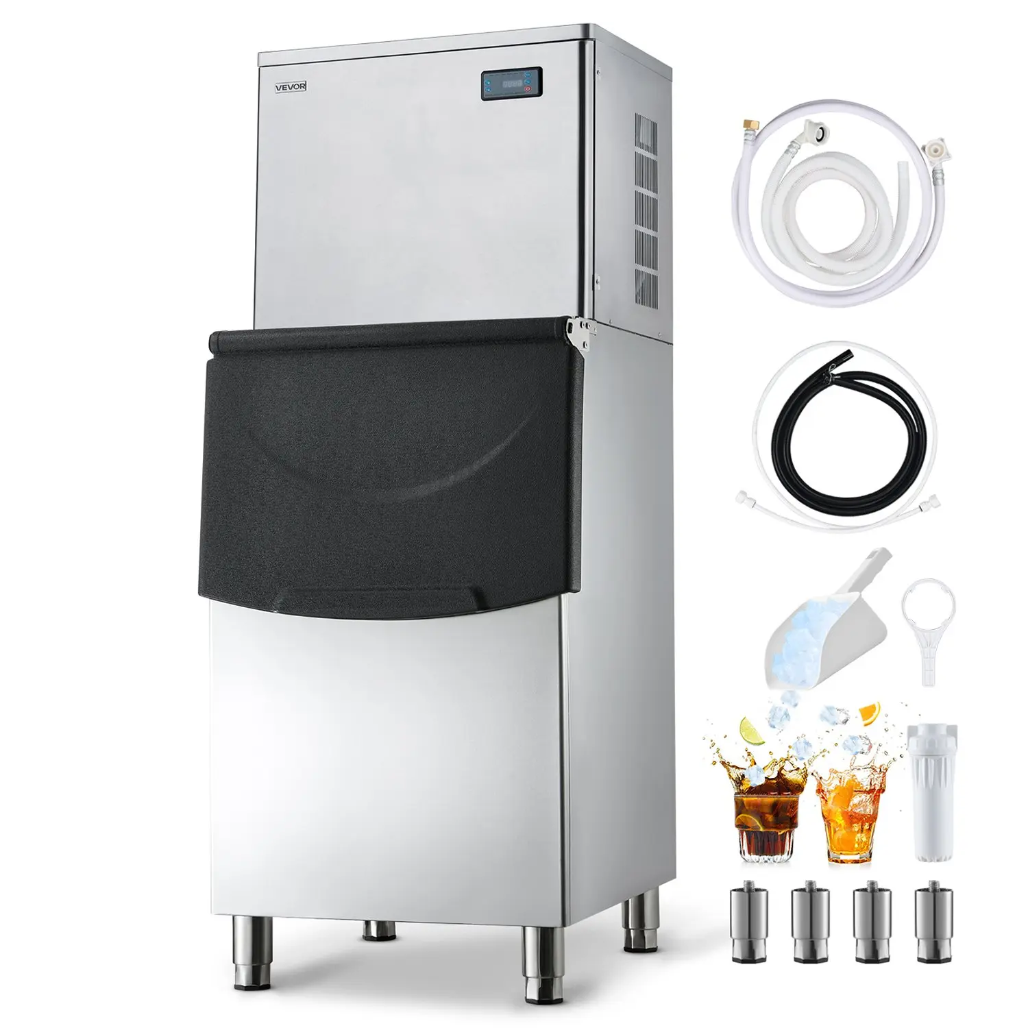 【DealsForYouDays】VEVOR Commercial Ice Maker Machine, 450LBS/24H Ice-Making Machine with 250LBS Stainless Steel Storage Bin, Auto Self-Cleaning Ice Maker with Touchscreen for Bar Cafe Restaurant Business Commercial