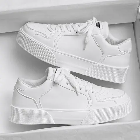 Men's Casual Lifestyle Sneakers, Round Toe Low Top PU Eva Sole, Anti-Slip Durable Comfortable Walking Shoes, Thick Bottom Adds 4cm Height, Non Slip Sneakers