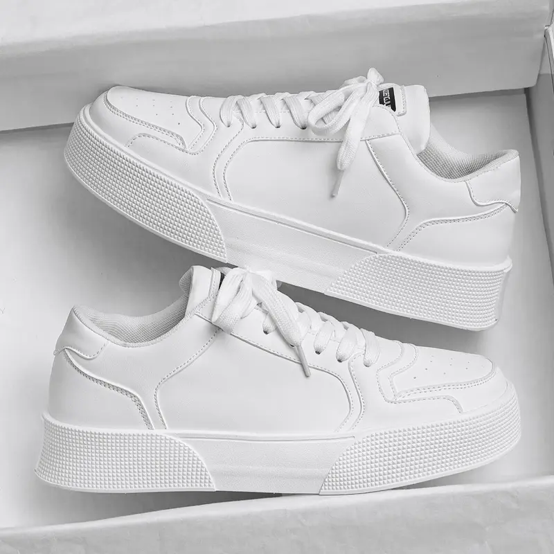 Men's Casual Lifestyle Sneakers, Round Toe Low Top PU Eva Sole, Anti-Slip Durable Comfortable Walking Shoes, Thick Bottom Adds 4cm Height, Non Slip Sneakers