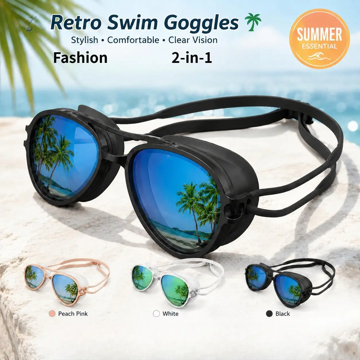 Unisex 2-in-1 Sport Sunglasses Swim Goggles - Polarized Red Lens Outdoor Water Sports Eyewear with Adjustable Strap