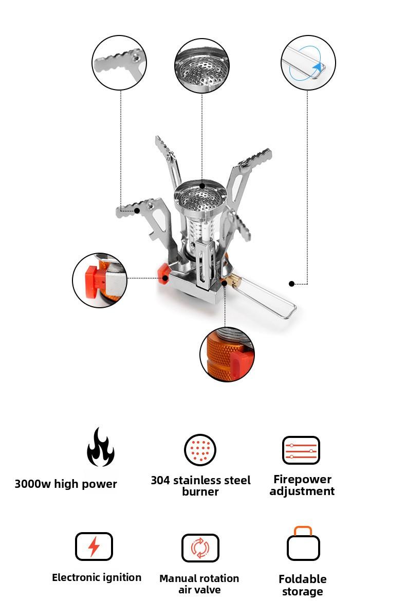 Portable Camping Stove with Electronic Ignition Backpacking Stoves Mini Integrated Cookware for Travel Outdoor Hiking Picnic Cooking