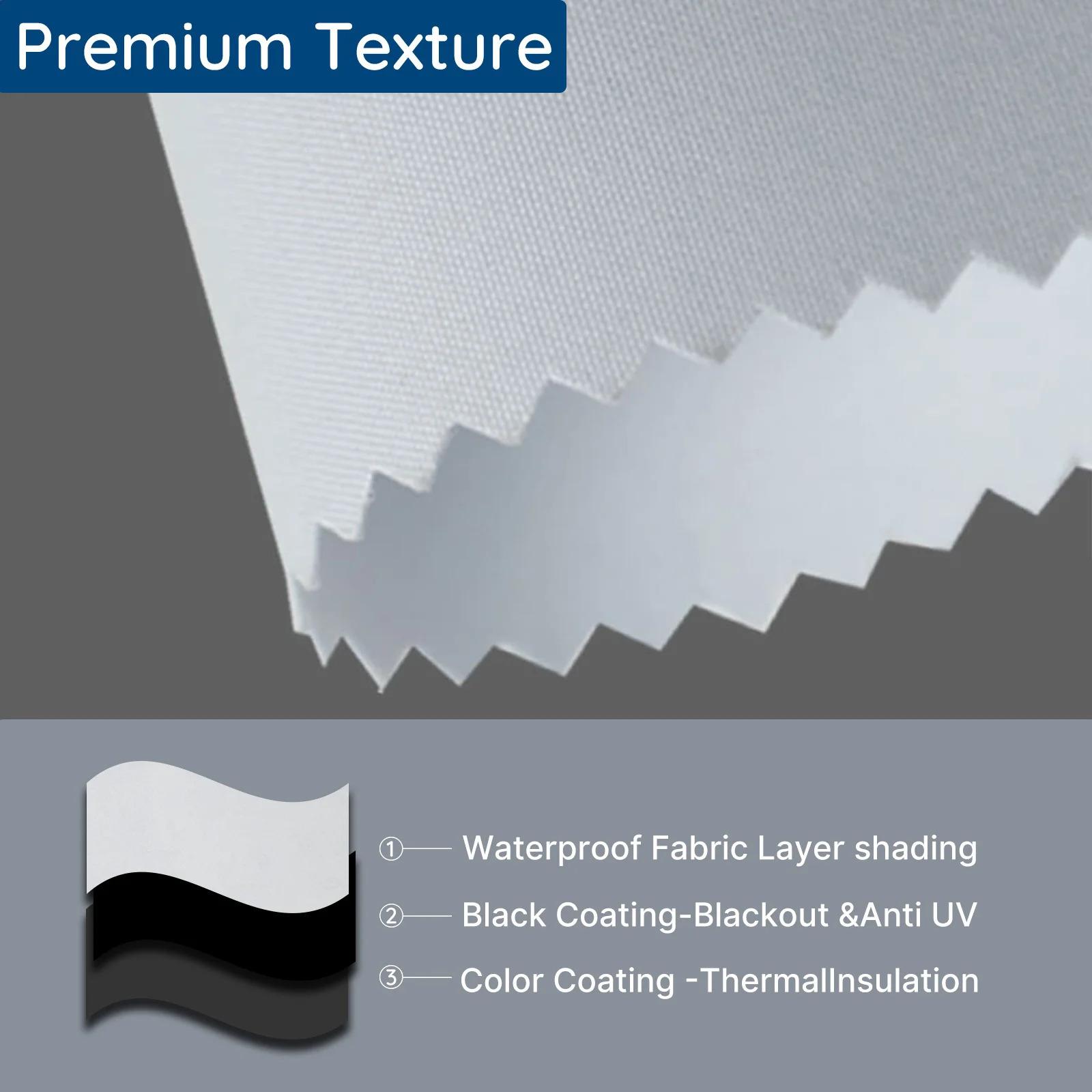 Cordless roller blinds, made of 100% blackout polyester fabric, with a modern design, suitable for homes, hotels, offices, and French windows.Automatic control, waterproof, UV resistant, environmentally friendly, and provides enhanced privacy.