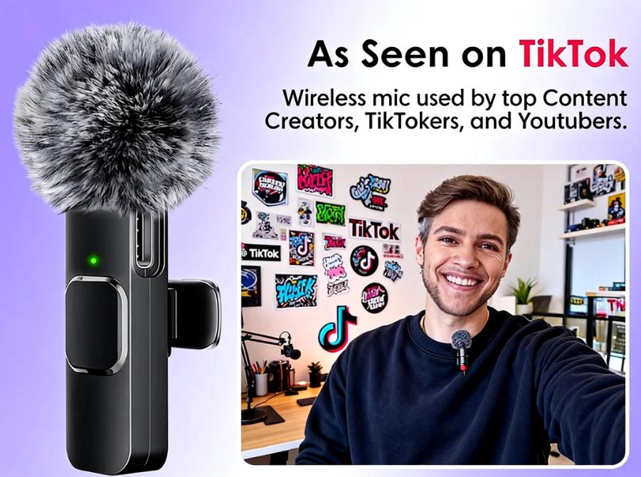 2-Pack Cordless Mics – Omnidirectional Condenser, Fits iOS & Android | Professional for Video, Podcast, YouTube | Rechargeable, Noise-Canceling