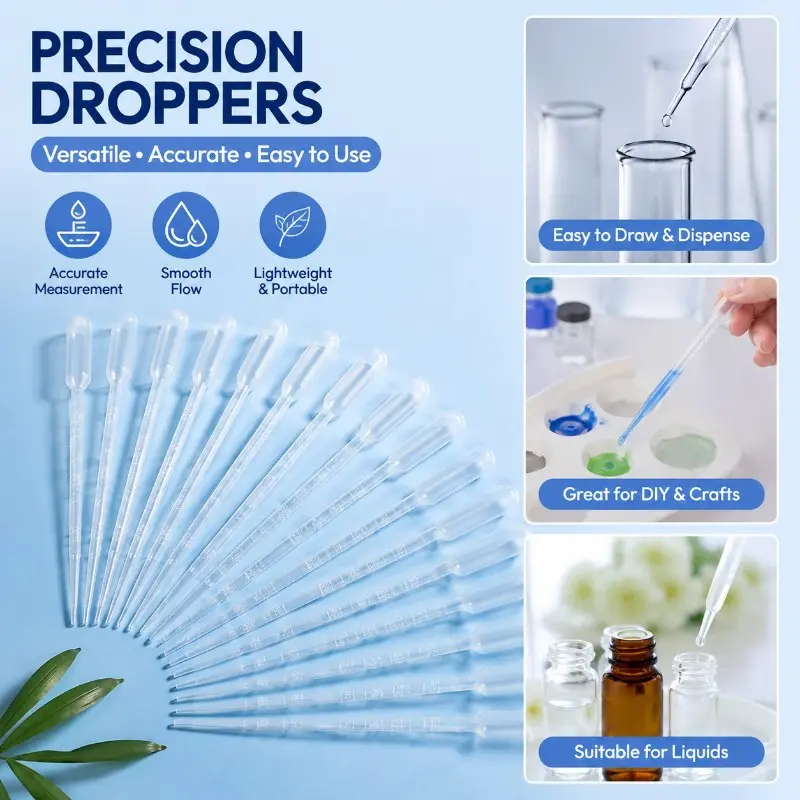 1 Pack, 3ML Disposable Pasteurized Straw, Transparent Plastic Dropper with Scale, Suitable for Lab and Craft Use, General Purpose