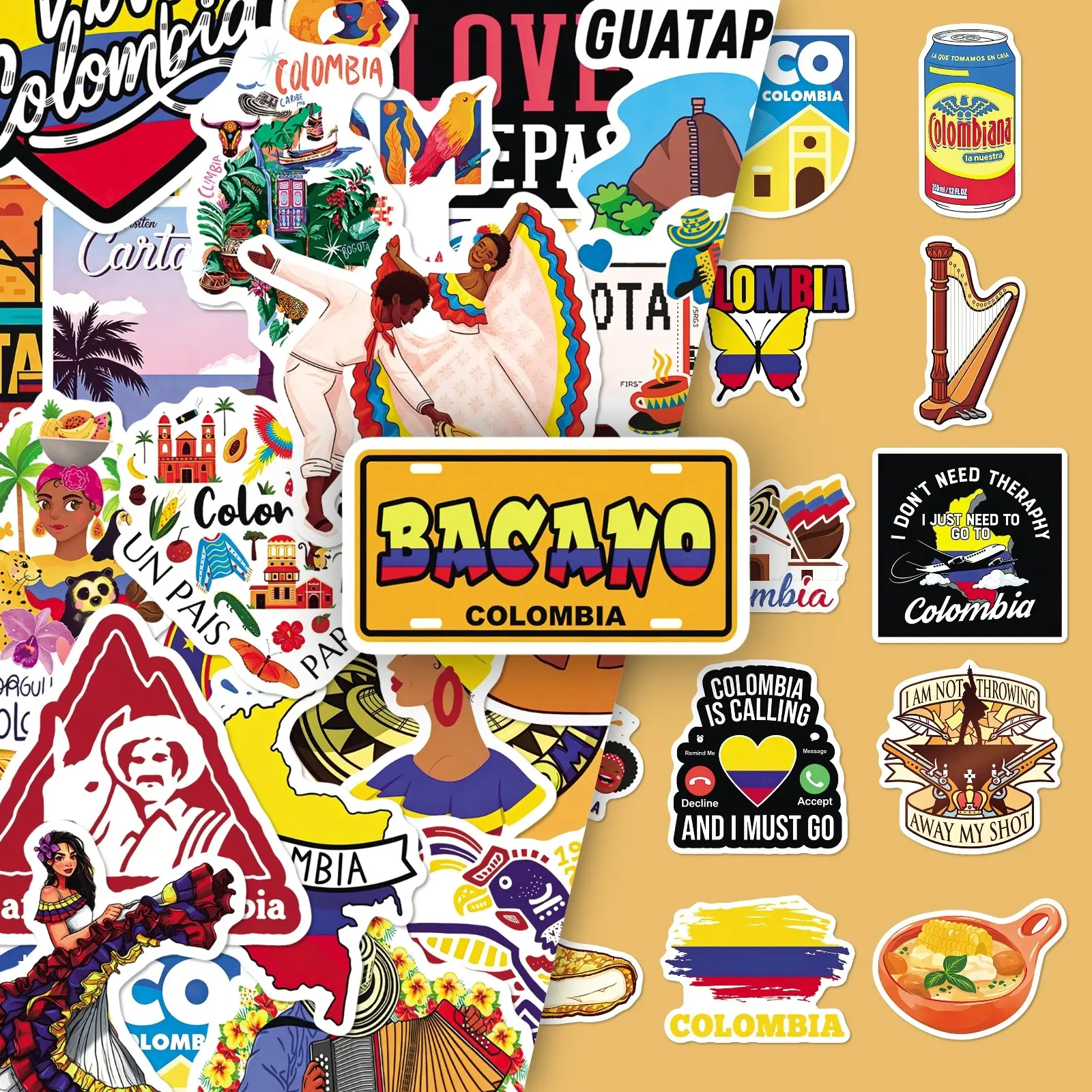 100sheets two sets of repetition Colombian exotic style creative trend stickers postcards luggage decorative stickers
