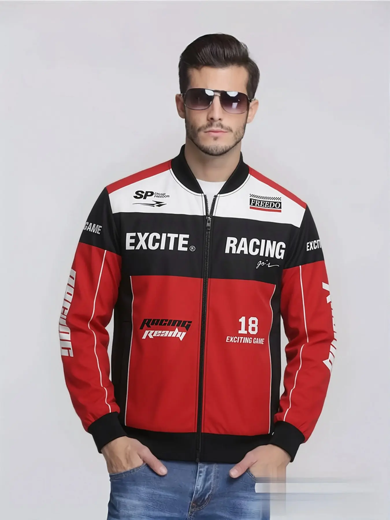 Trendy Racing Digital Print Zipper Jacket, Perfect Choice for Spring and Autumn