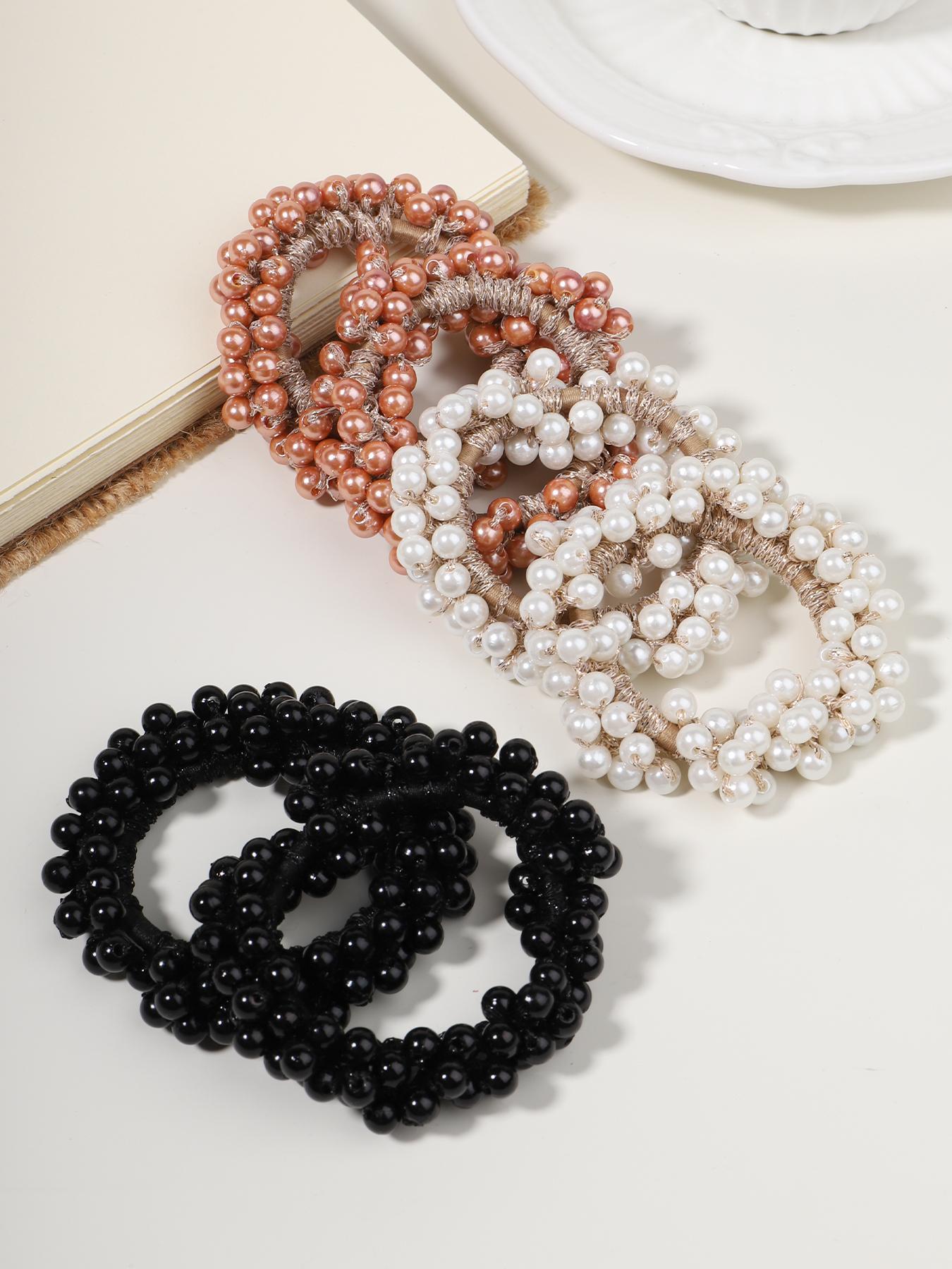 Faux Pearl Decorated Hair Tie, Casual Simple Hair Accessories for Women & Girls, Minimalist Headwear Suitable for Thick Hair