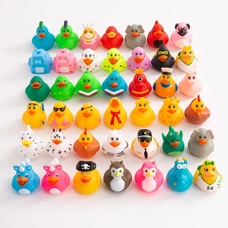 Unisex Safe Plastic Floating Ducks Bulk Set - 25/50/100 Pack Random Styles with Mesh Storage Bag, 2in Bath Toys for Ages 6+ Toddlers, Summer Pool Party Favors