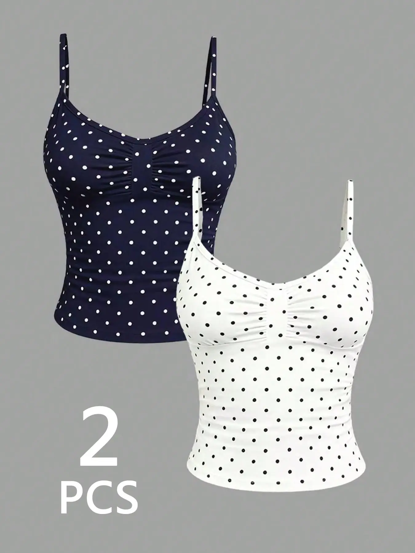Women's Summer Polka Dot Tank Tops Set, Fitted Thin Strap Backless Crop Top, Cute Y2K Style Daily Vacation Wear