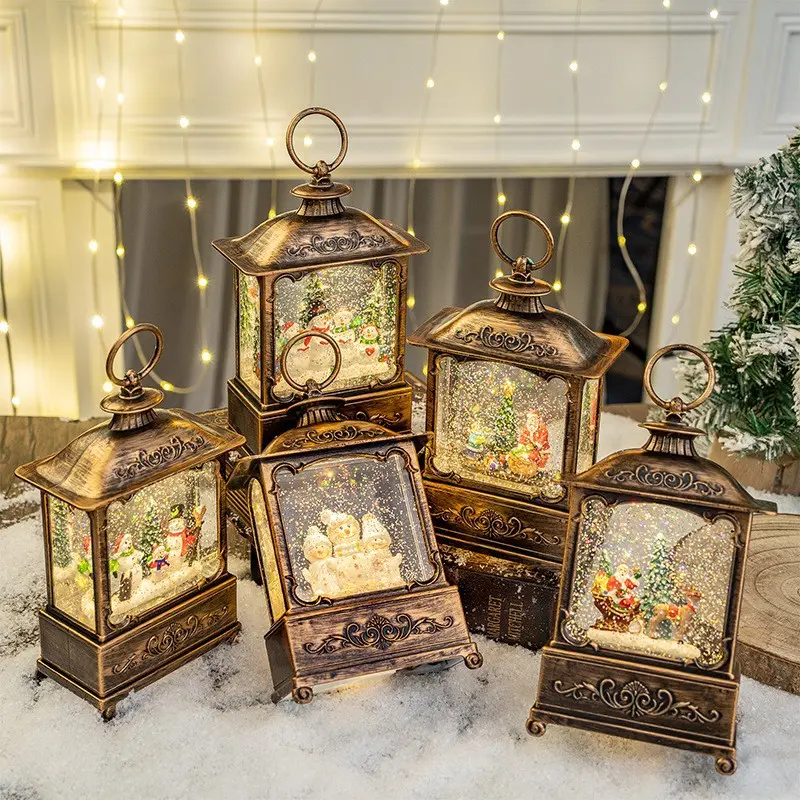 Fall Snow Globe Lantern - Scarecrow and Turkey Lighted Water Lantern with Swirling Glitter Fall Decorations for Home, Thanksgiving, Autumn Harvest Fall Decor,Christmas small gifts, Christmas ornaments