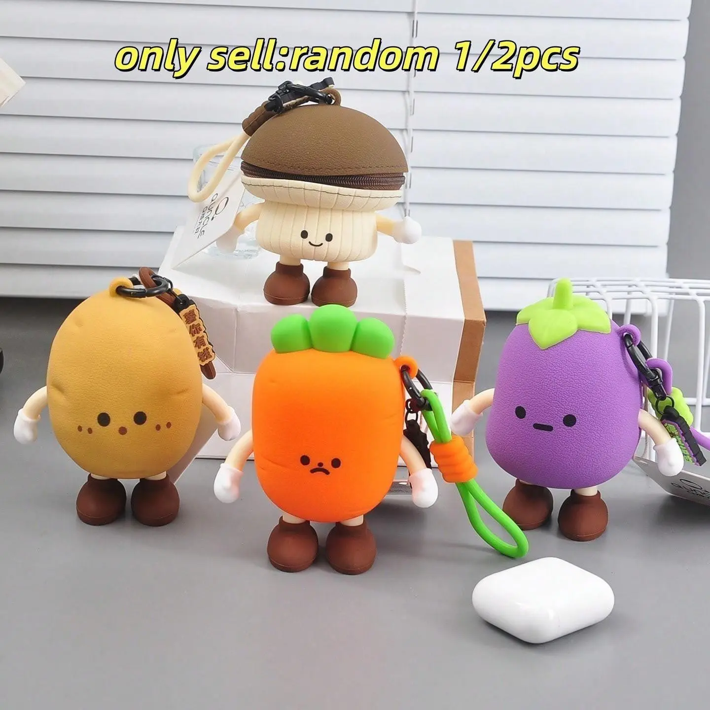 Creative Vegetable Series Silicone Keychain Wallet, Fun Cute Fashionable, Couples Mushroom Potato Eggplant Carrot Bag Charm, Party Gift for Friends
