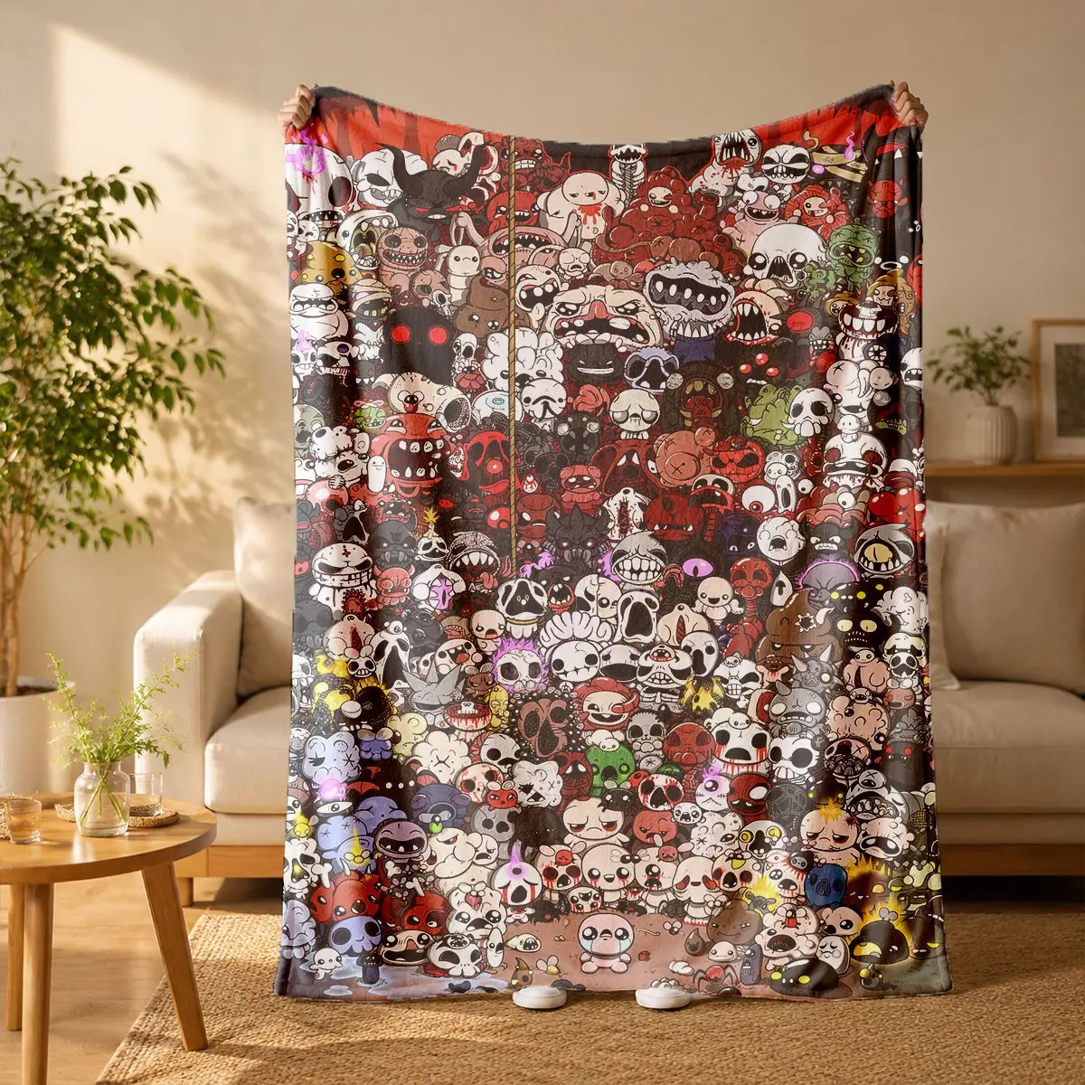 The Binding of Isaac Character Collage Print Flannel Blanket - Suitable for all seasons, soft, lightweight and breathable, for bedroom, seasonal and holiday decorations - Perfect for beds, sofas, offices, camping and travel Cartoon Printed Blanket