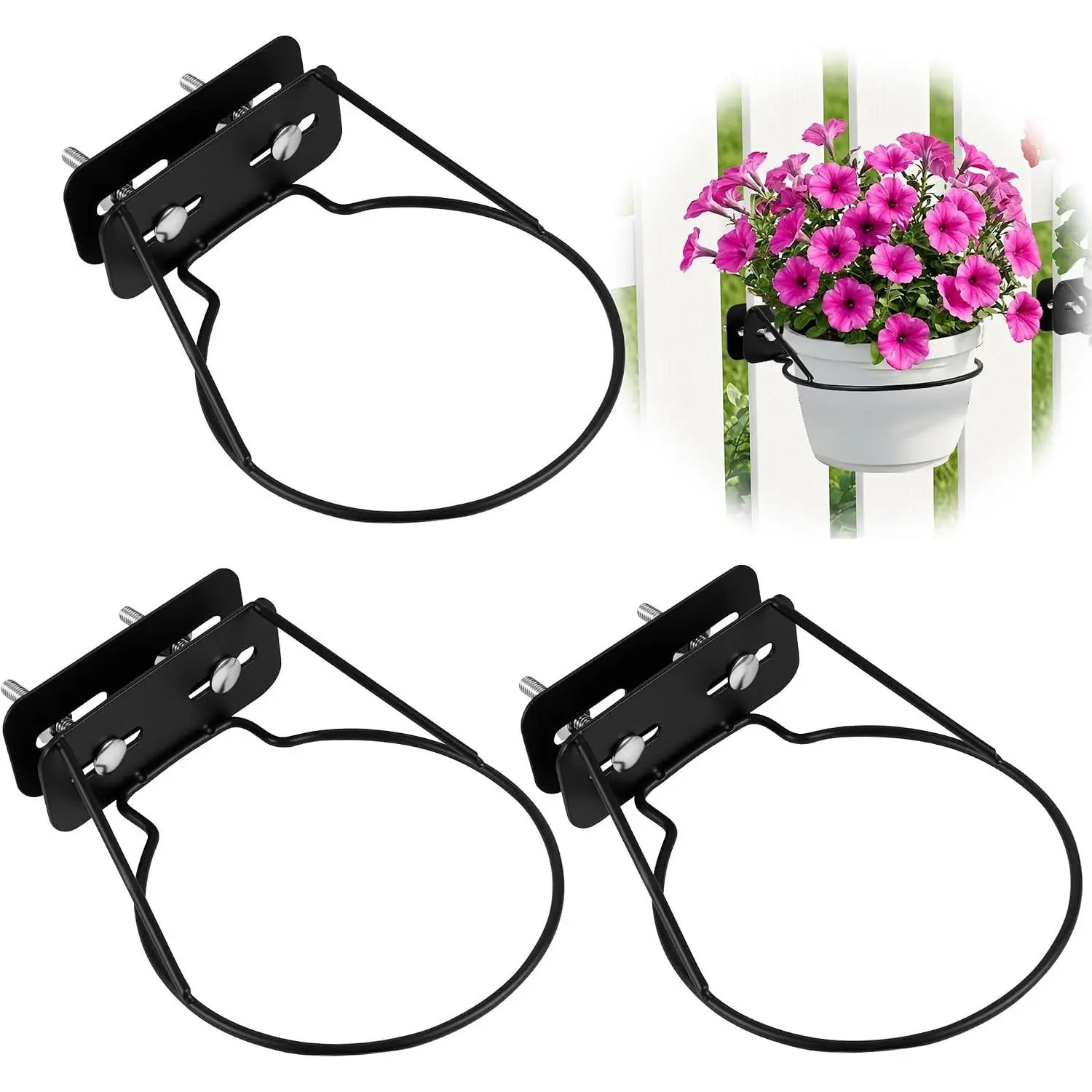Adjustable Width Railing Plant Holder 3pc Floating Railing Plant Clip | 8.6 Inches Plant Holder Between Rails Rustproof Metal Plant Hangers for Railings Balcony or Stair