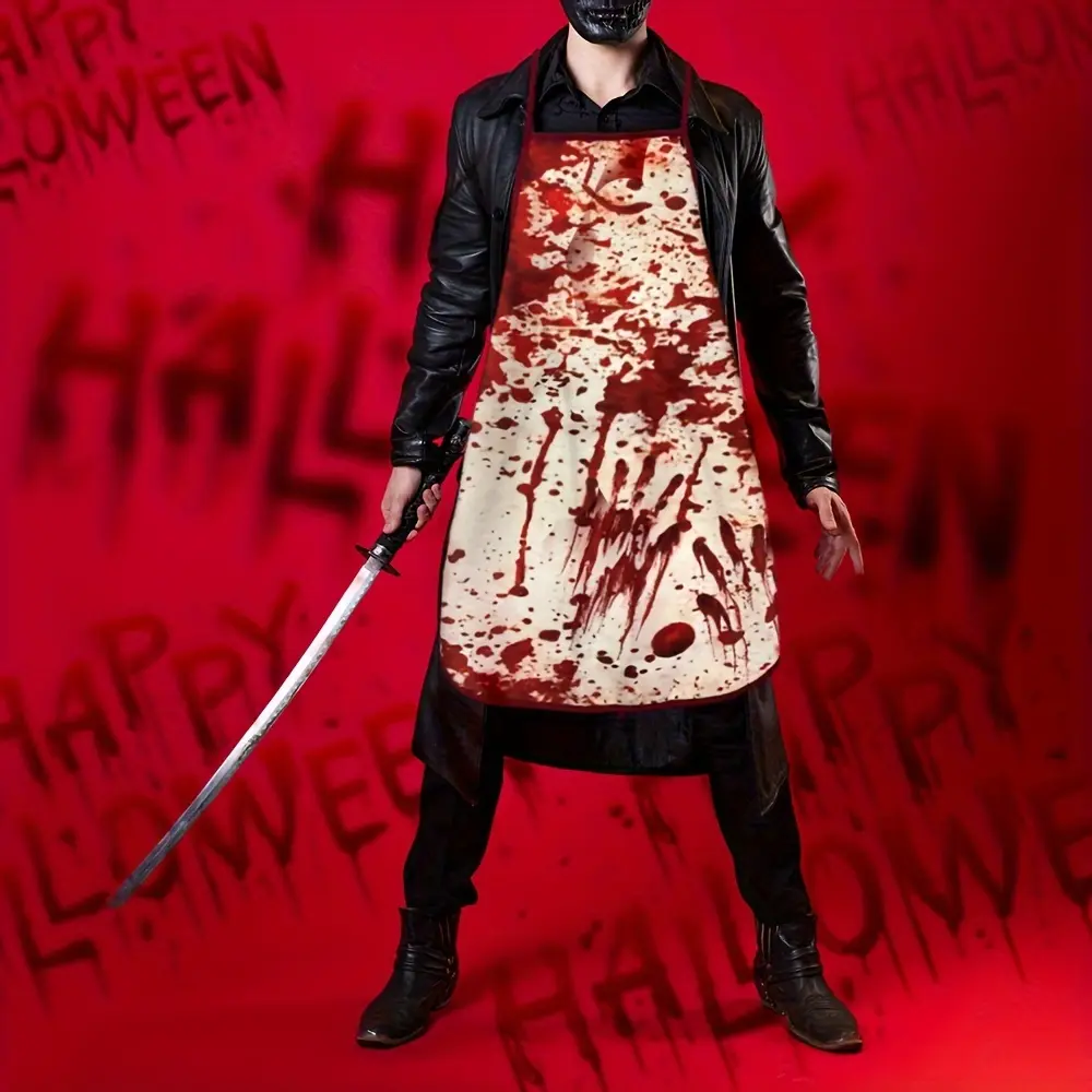 Halloween Themed Polyester Apron - Blood Spots, Handprint Print DIY Bag Accessory for Bar Parties, Chef Costume Use